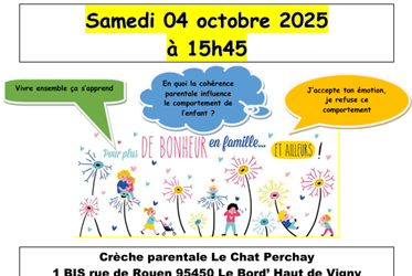Atelier parentalité au Chat Perchay le 4 octobre au Bord’Haut de Vigny 95450
